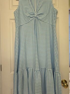 Calvin Klein Blue and White Gingham Knot-Front Sundress